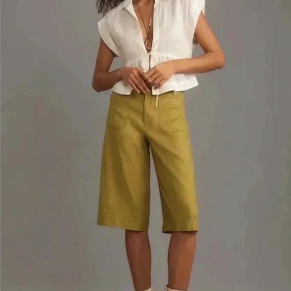Anthropologie Maeve The Colette Longline Shorts Green Moss  NWT Women's 27